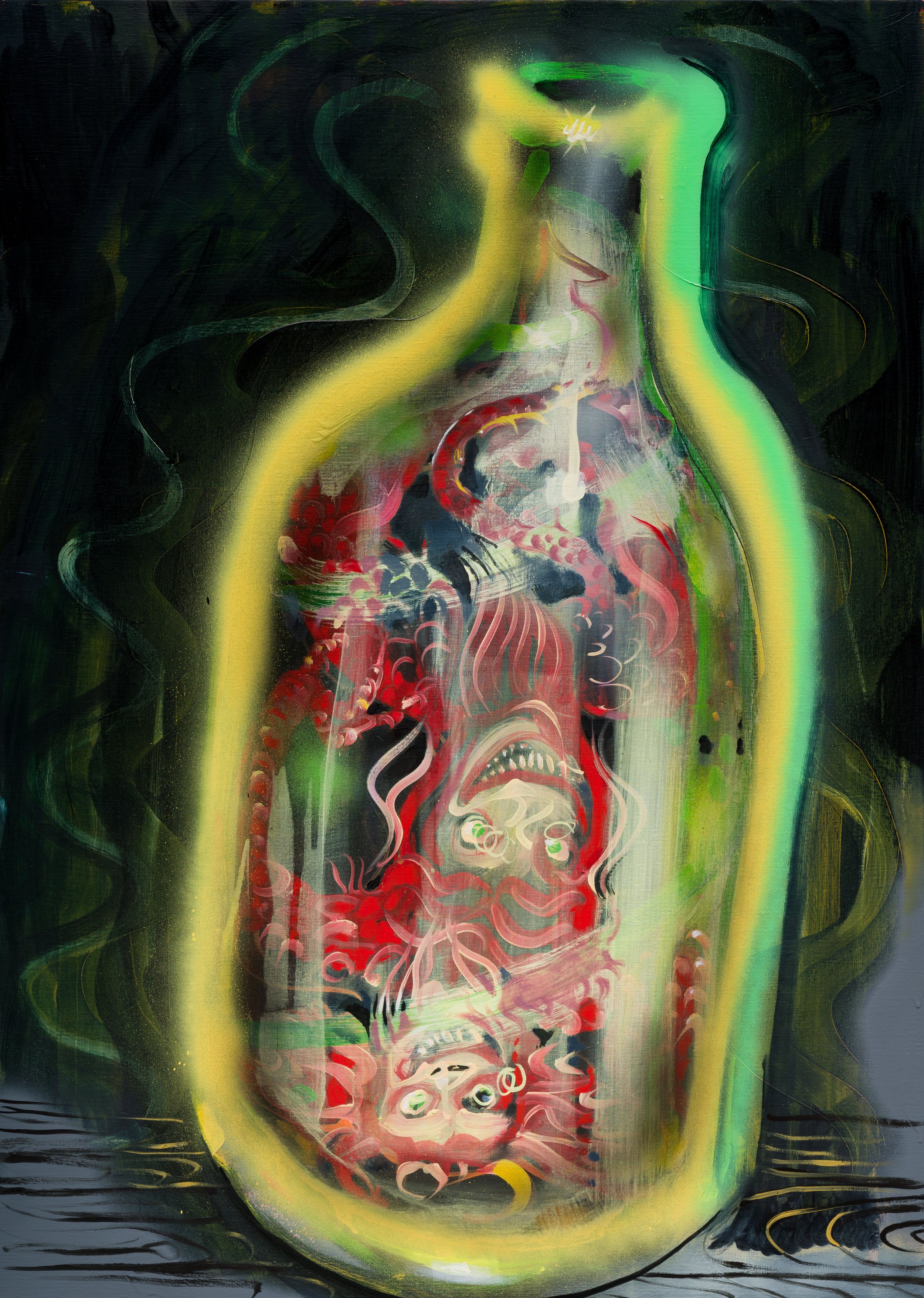 The Demon Drink –  oil, spray paint on linen 108x76cm 2019 