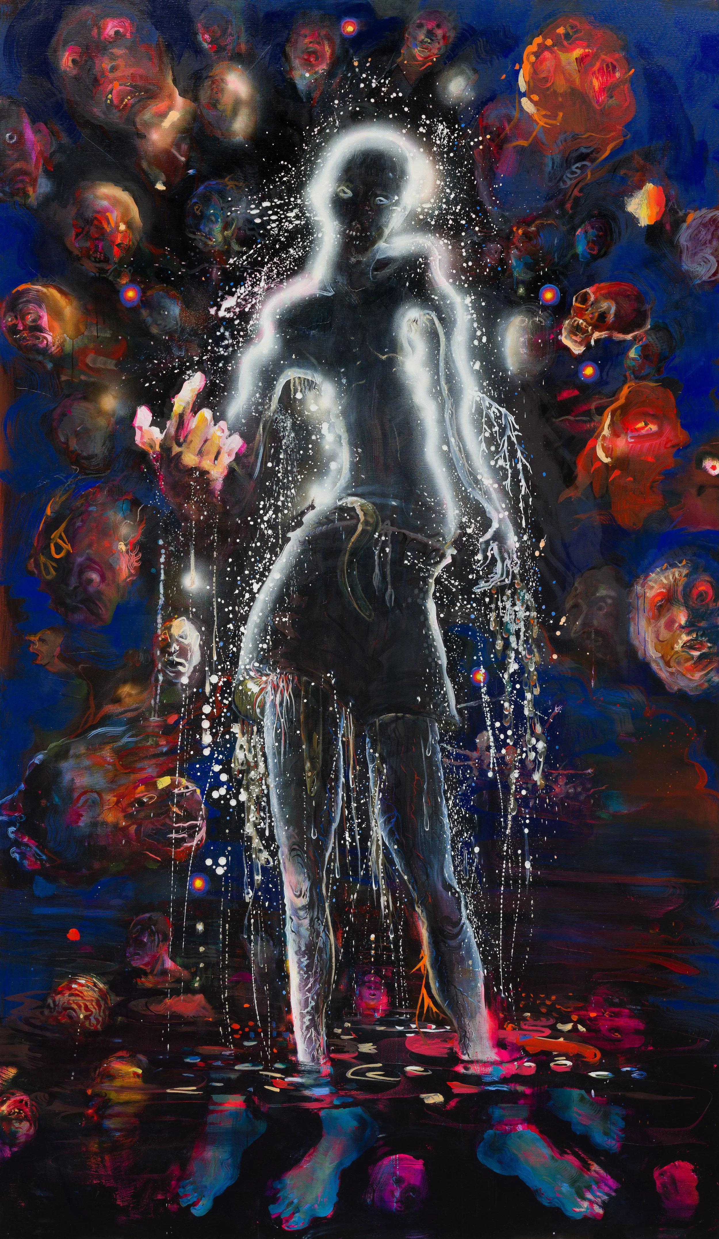Again They Come –  ink, oil spray paint on linen 300x175cm 2021 