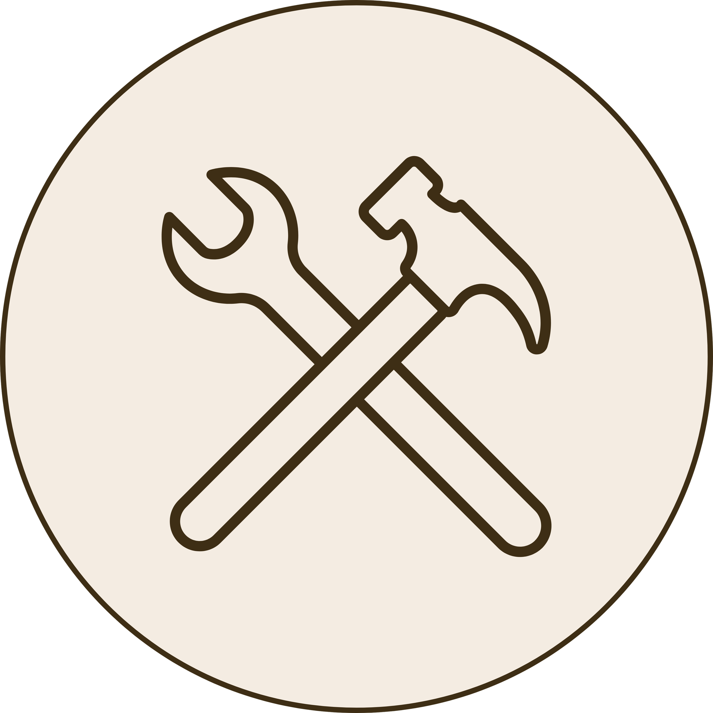 Simple illustration of a spanner and hammer on a circular background.