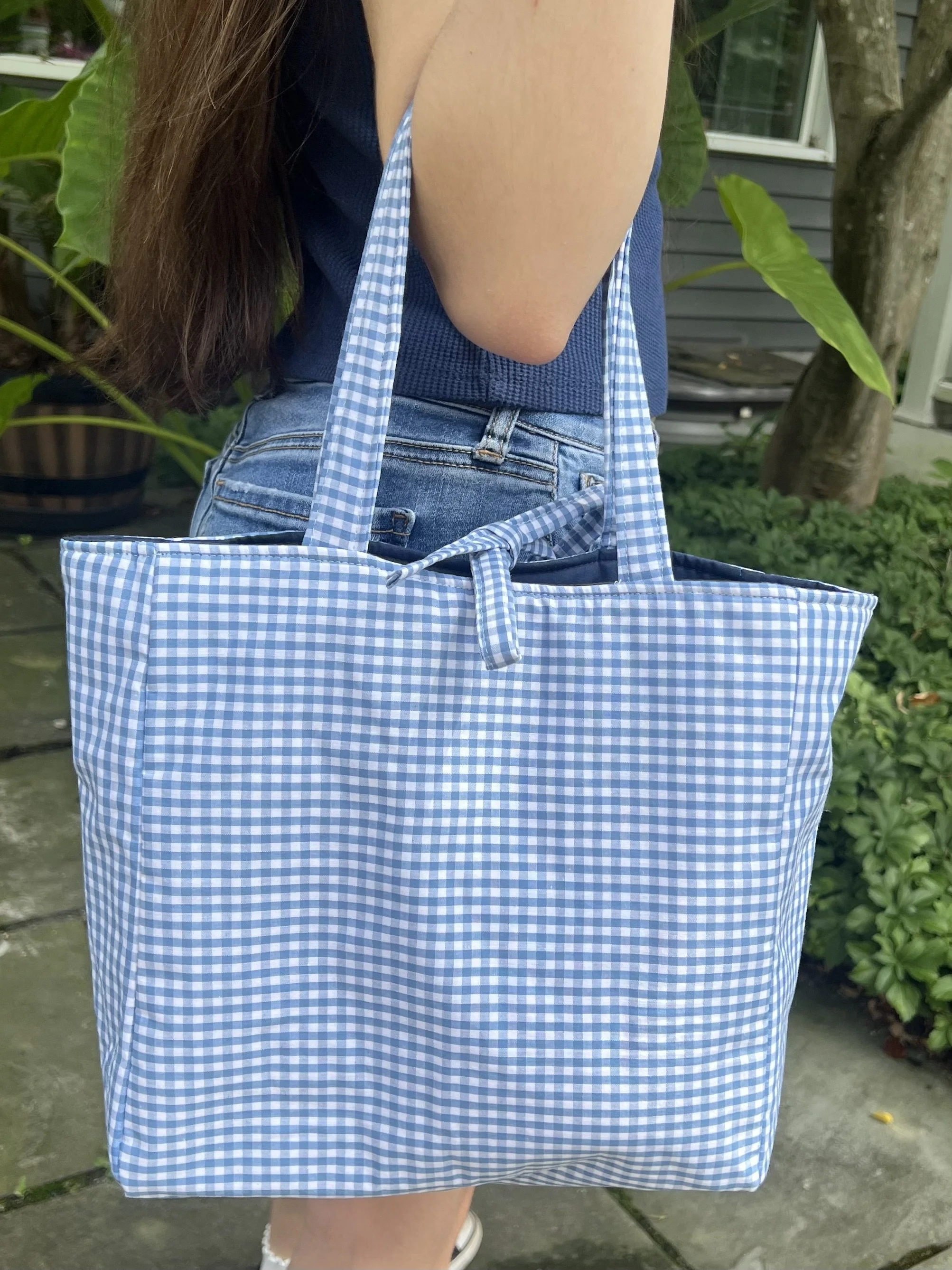 Blue  checkered tote
