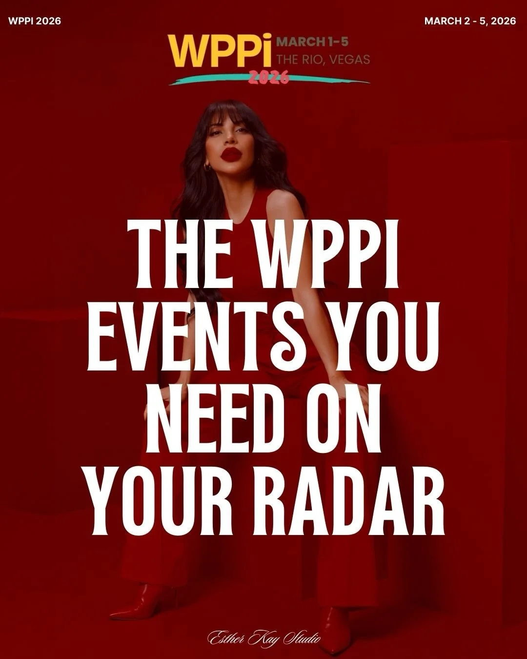 WPPI 2026
Here is where you can find Esther Kay

SCHEDULE

📍MARCH 2ND
Live Las Vegas
Shootout Workshop
With @bokehphotosummit 
9AM - 5:30PM

📍MARCH 3rd
Event + Live Demo
Takeover with
@aftershootco 
The Art Of Maternity
11AM | Booth 827

📍MARCH 4t