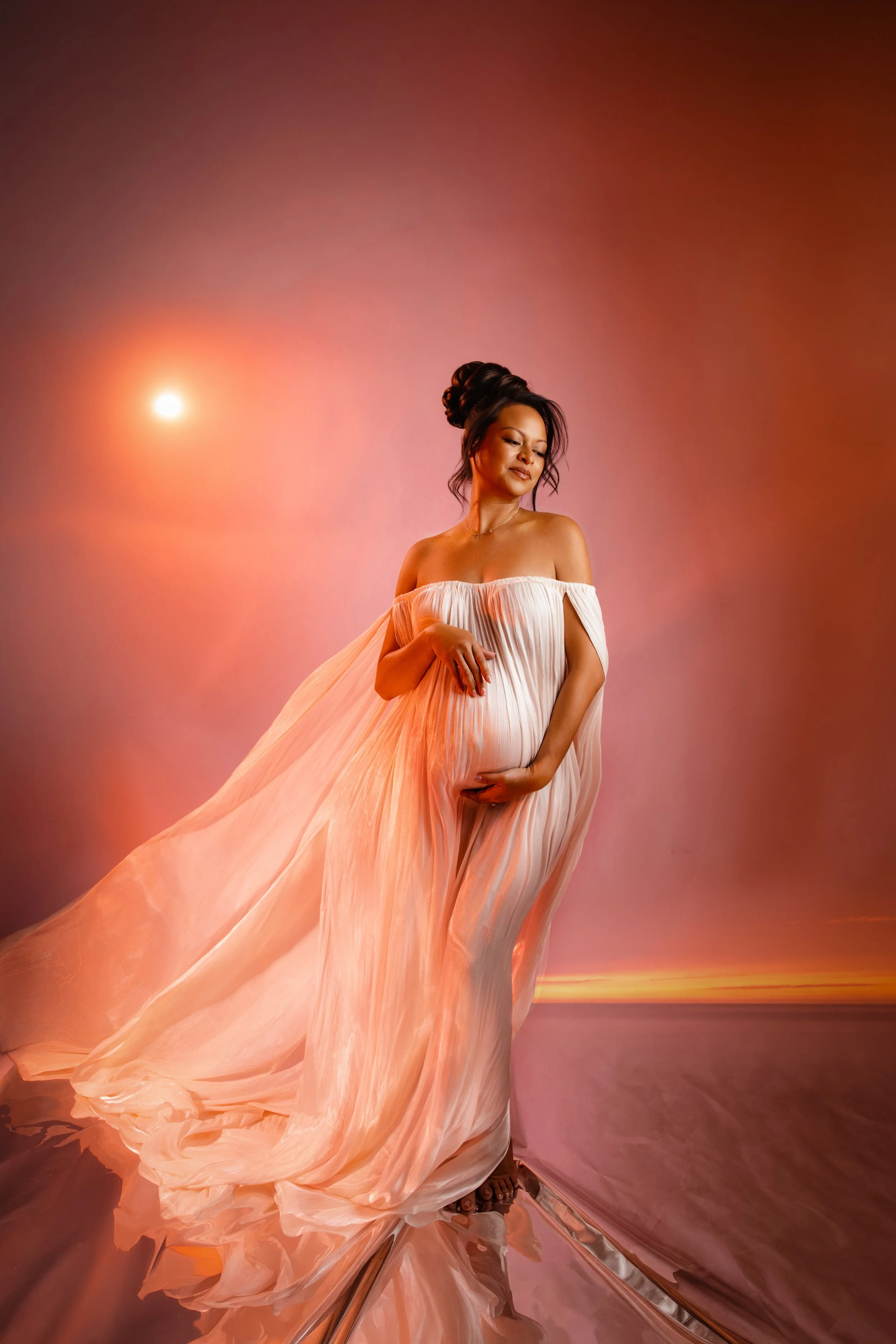 Luxury Maternity Photography in the Bay Area | A Romantic Studio Sunset Session.  A Studio Sunset: Creating a Soft, Romantic Maternity Portrait Full of Light and Emotion
