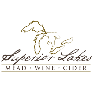 Logo for Superior Lakes featuring a hand-drawn map outline of lakes with the text 'Superior Lakes' and 'MEAD WINE CIDER' below.