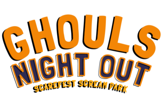 Colorful promotional graphic for Ghouls Night Out event at Scarefest Scarepark.