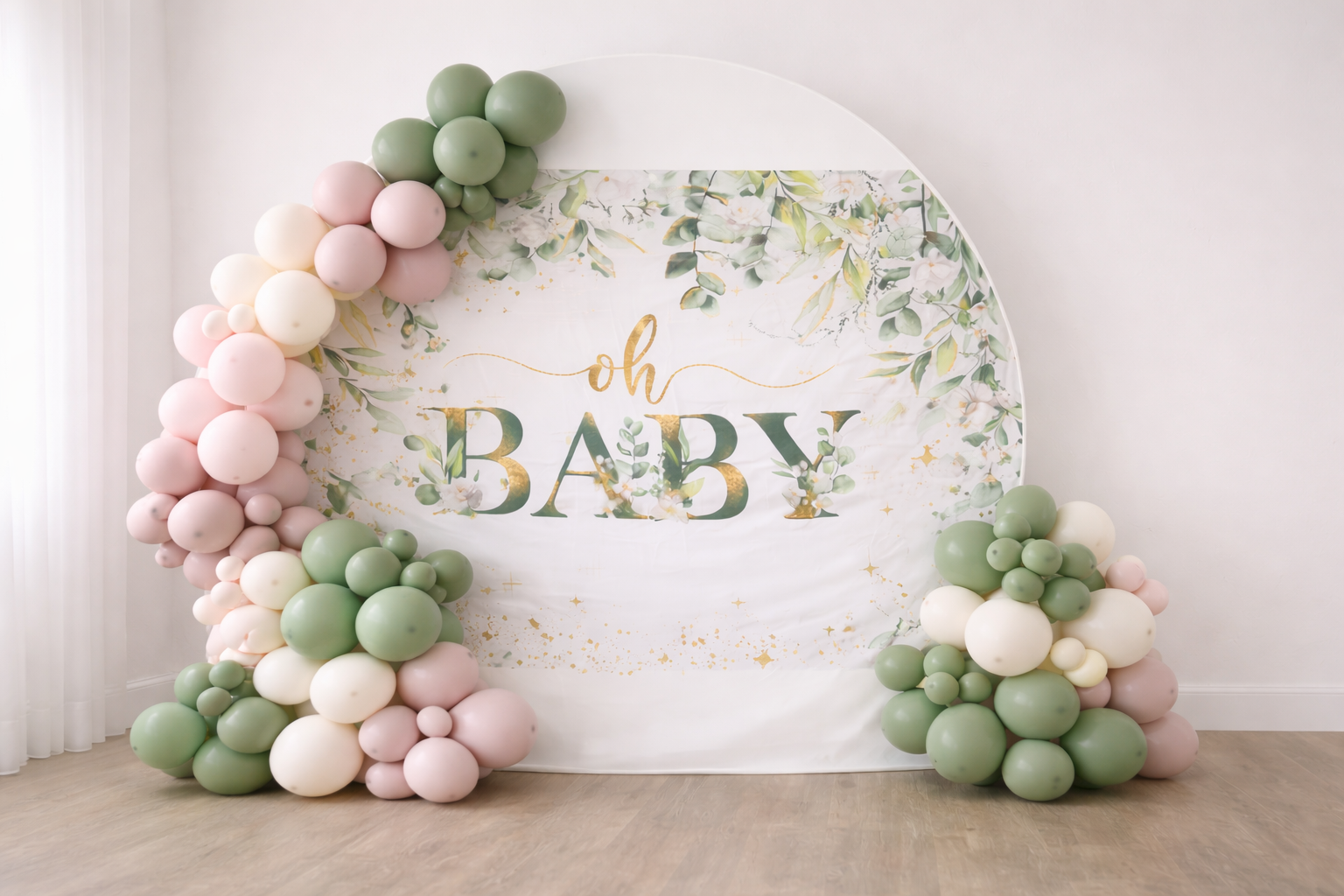 Oh Baby circle arch with neutral colors for a gender reveal in winter haven, florida