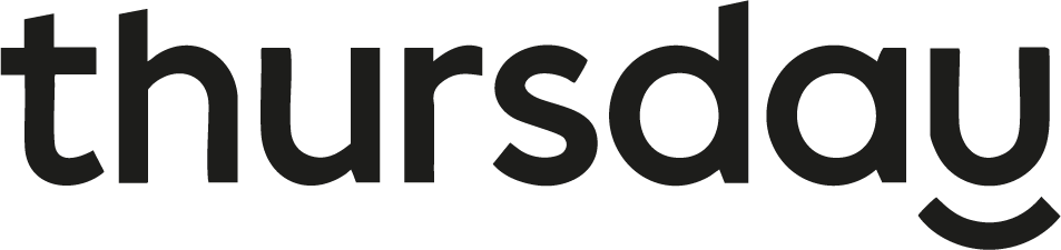 Black text of the word 'Thursday' in lowercase letters.