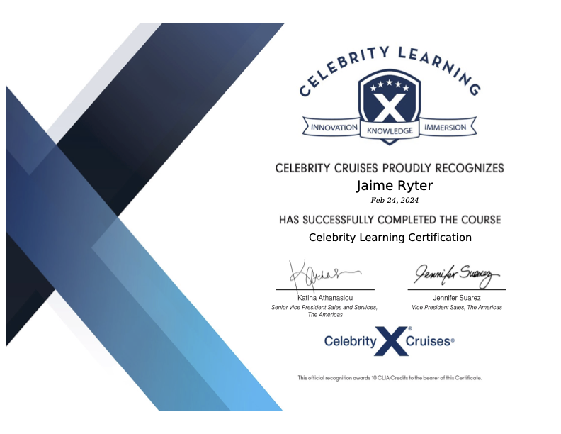 Celebrity Cruises Specialist Certificate