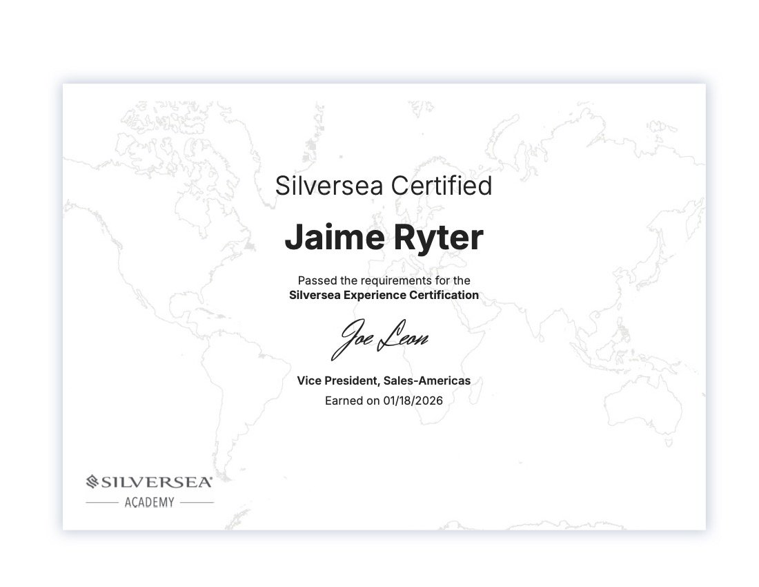 Certified Silver Sea Travel Advisor Certificate