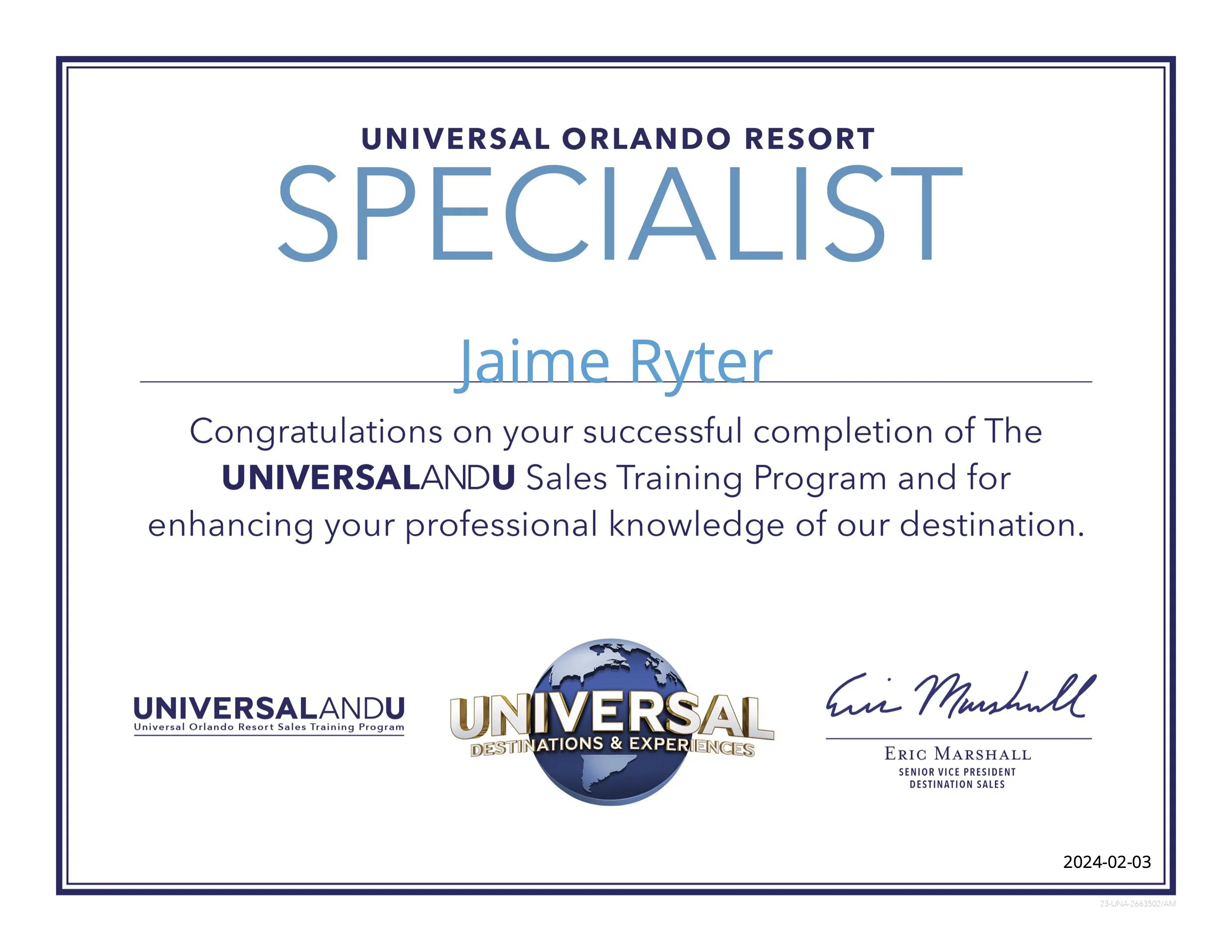 Universal Orlando Resort Specialist Certificate