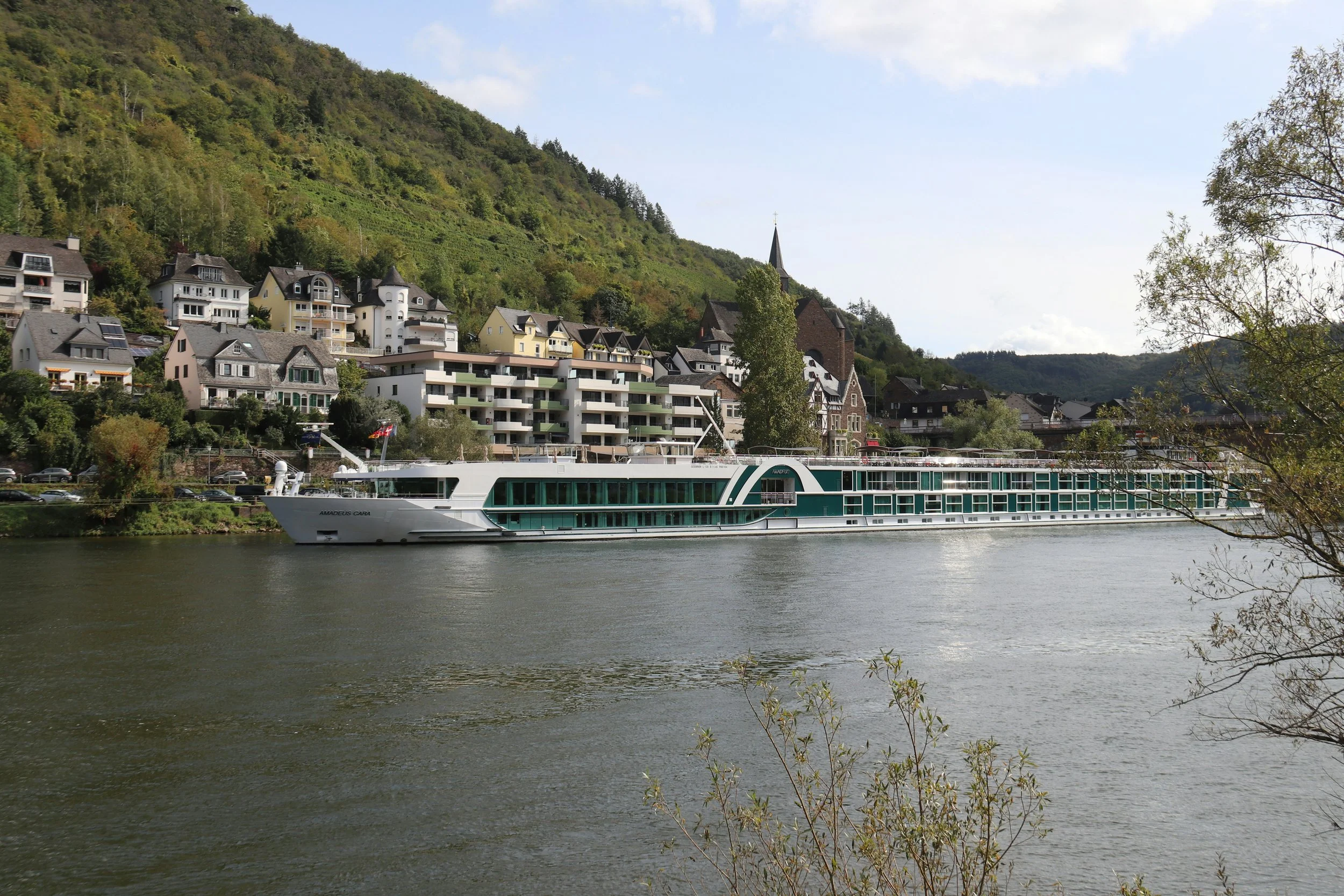 River ship sailing on river in Europe