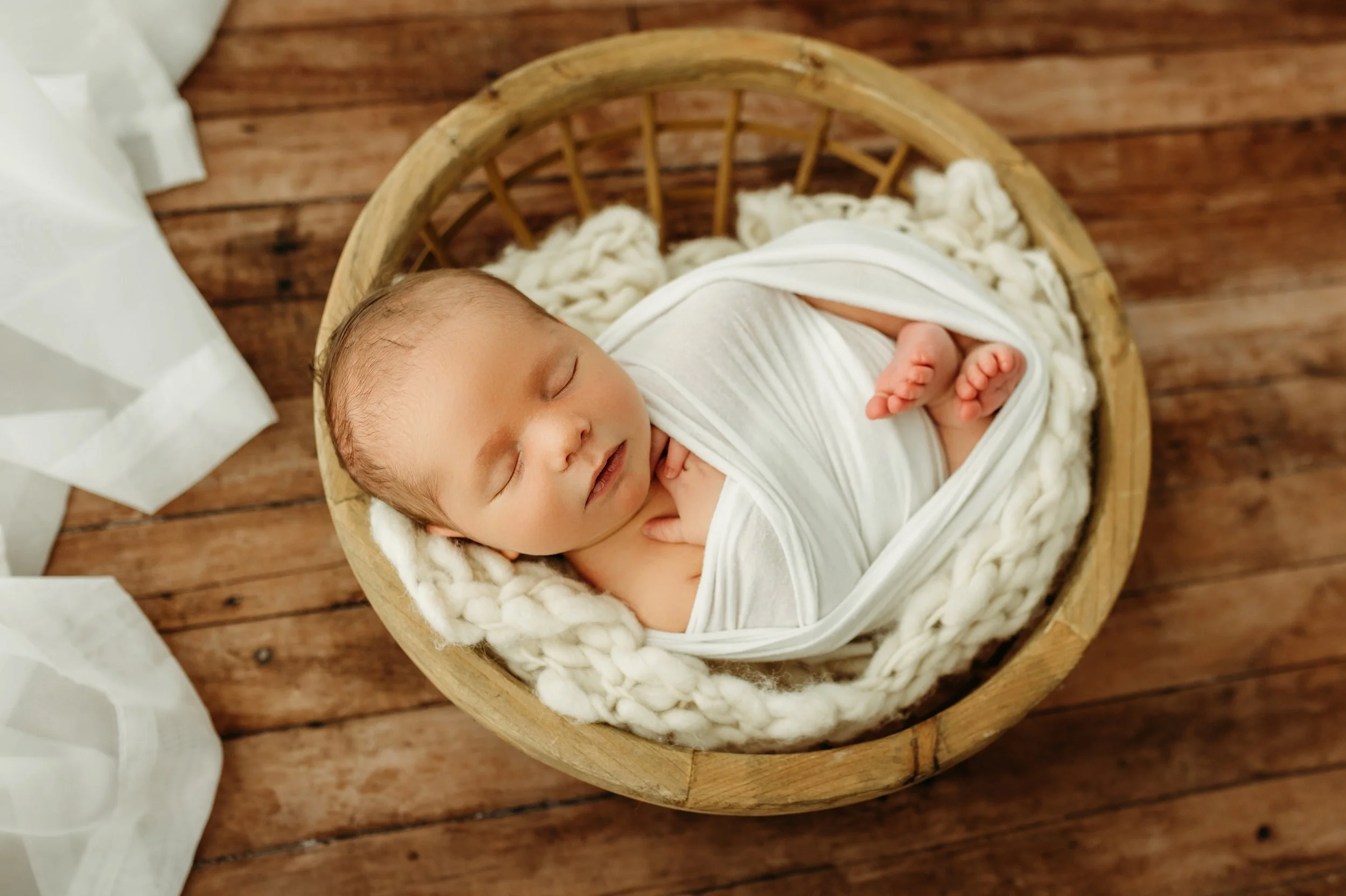 newborn baby boy in a round newborn prop in a nashville, tn photography studio