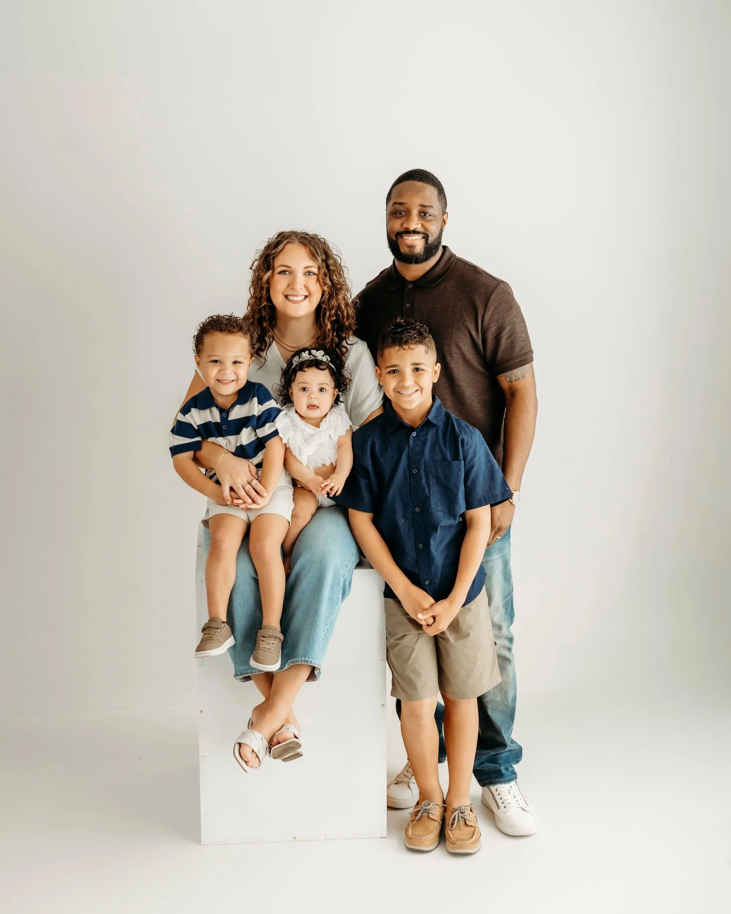 nashville, tennessee family in a white studio for their family photos