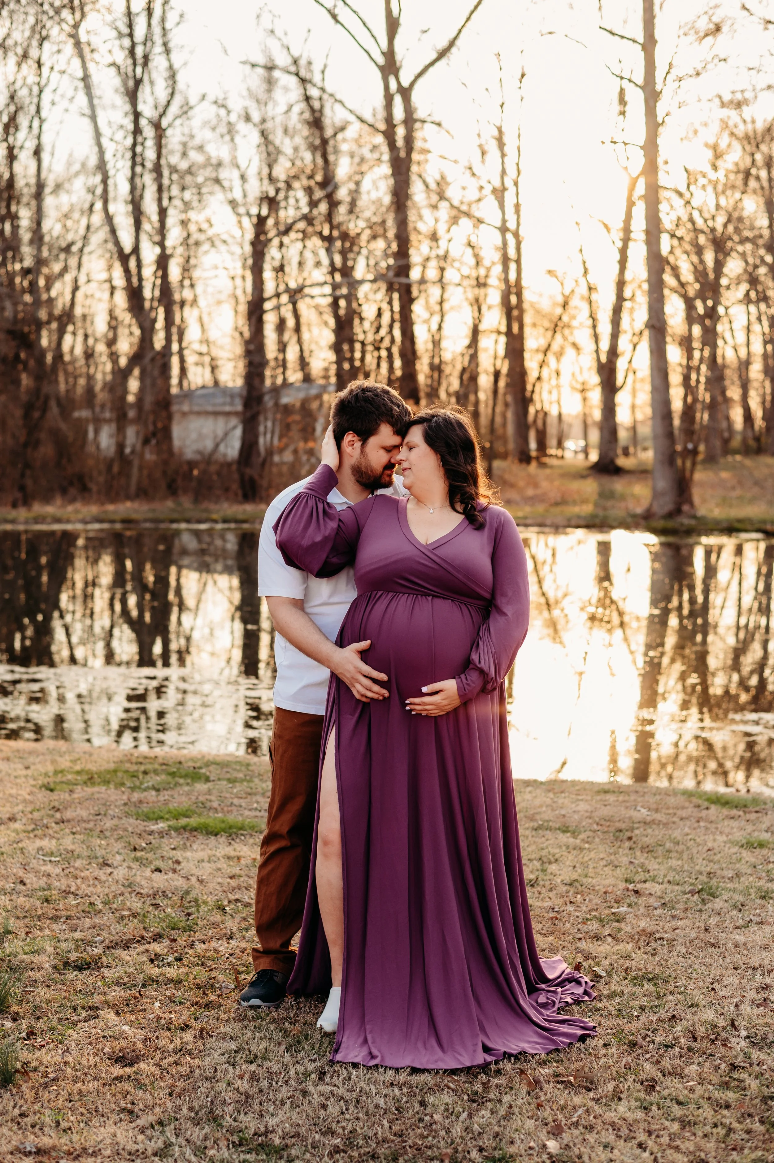 glowing maternity session during sunset near Pleasant View, TN
