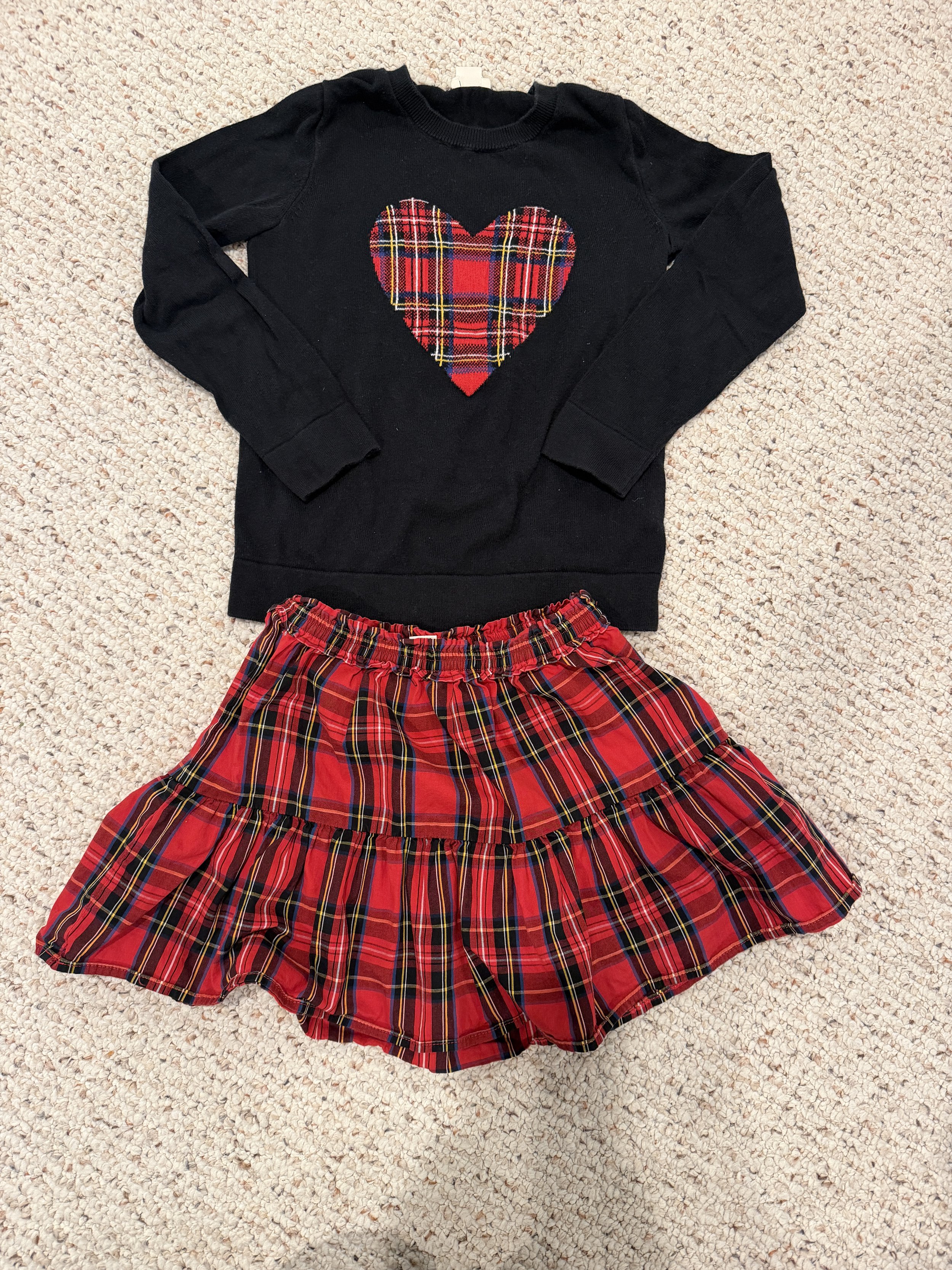 Crew Cuts Plaid Skirt & Heart Sweater Set Size 6/7
