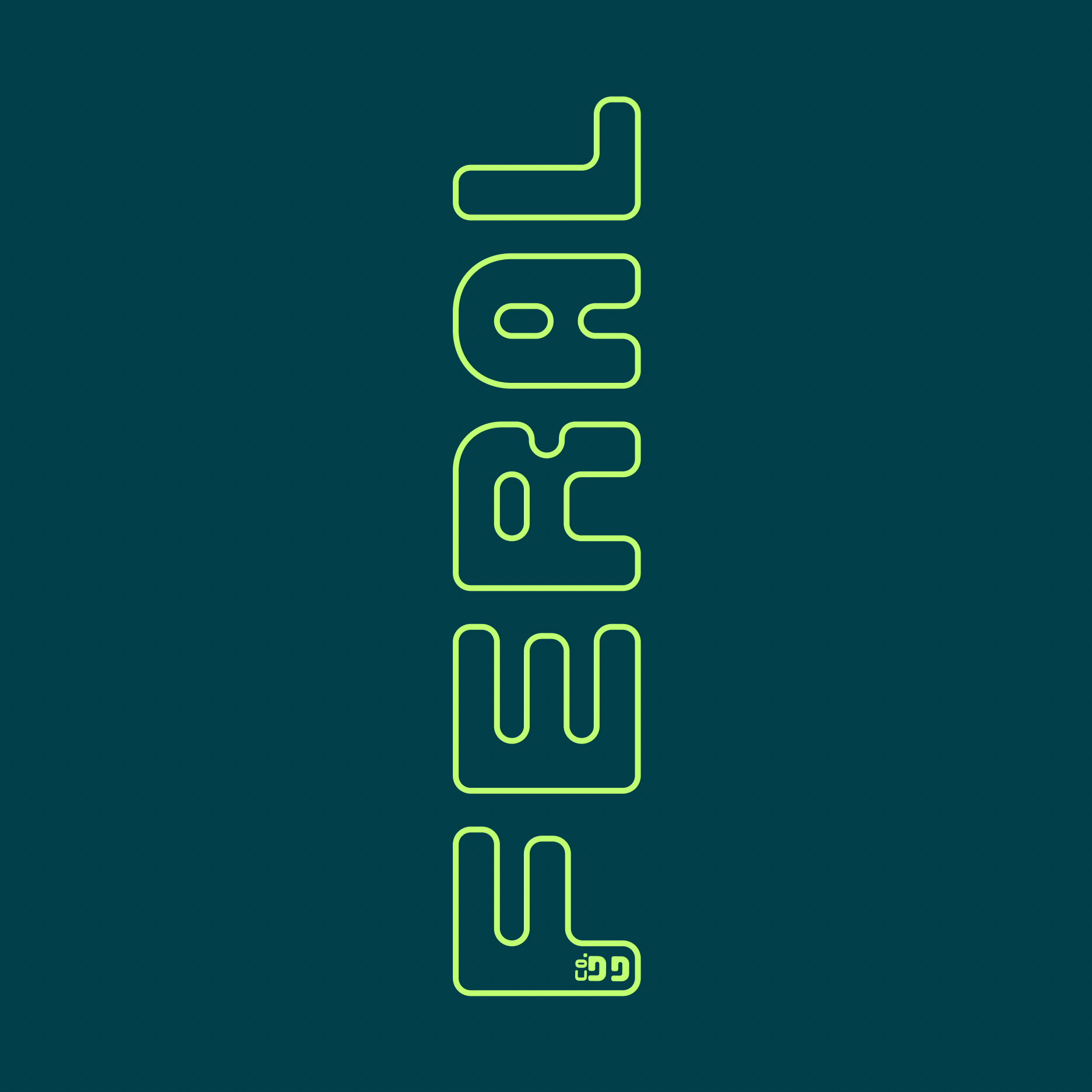 Vertical neon sign reading 'FERAL', with the business acronym in the the letter 'F,' illuminated in green, against a dark background.