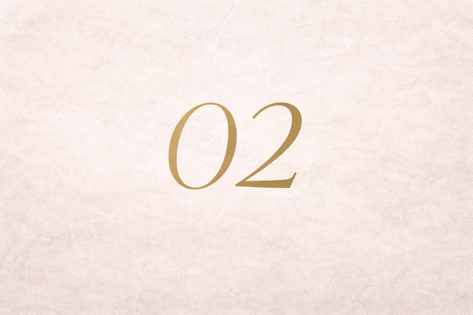 Number '02' in gold on a soft pink textured background.