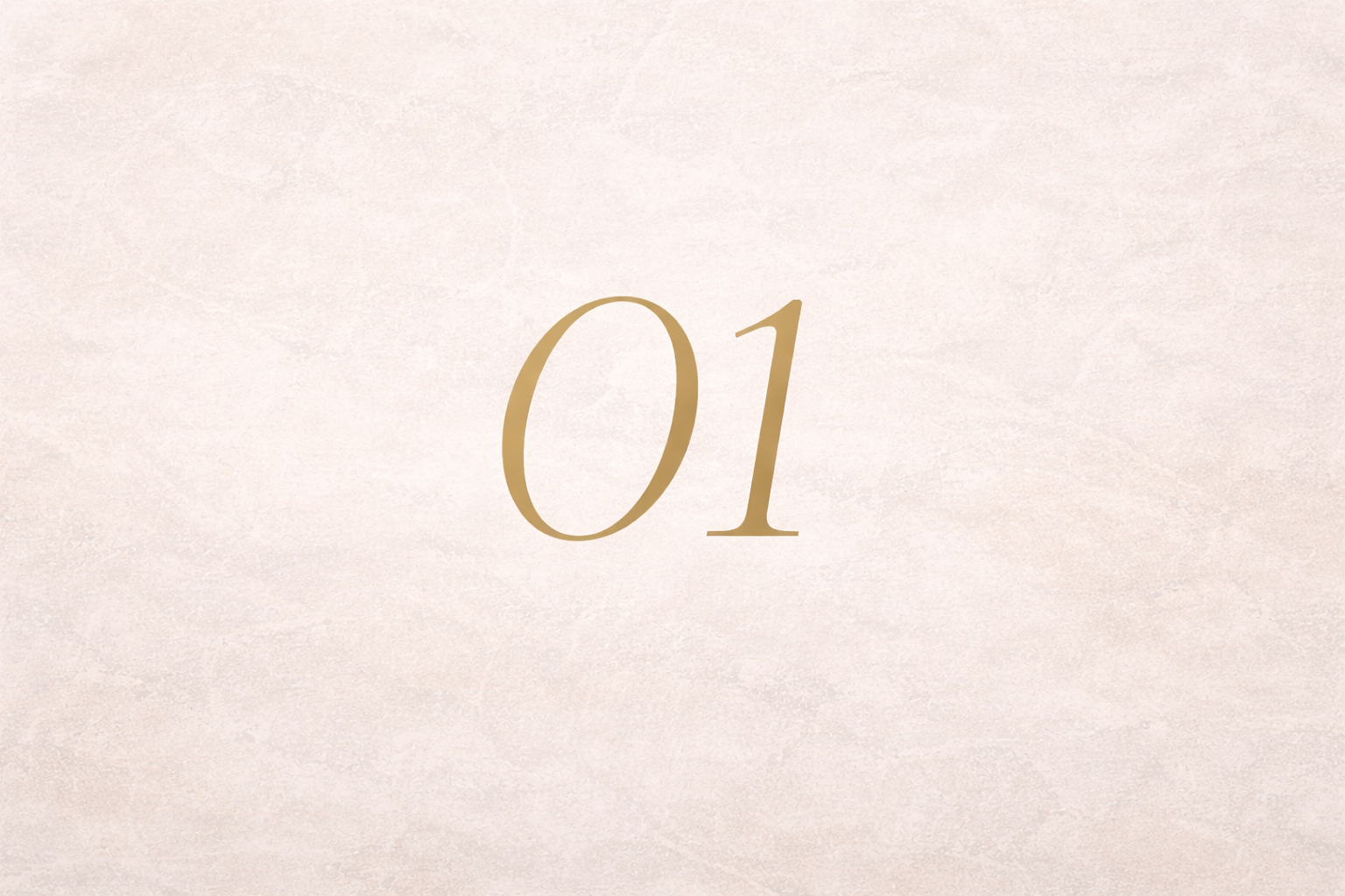 Centered gold number 01 on a light pink background.