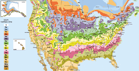 U.S. Dept. of Agriculture Plant Hardiness Zone Map