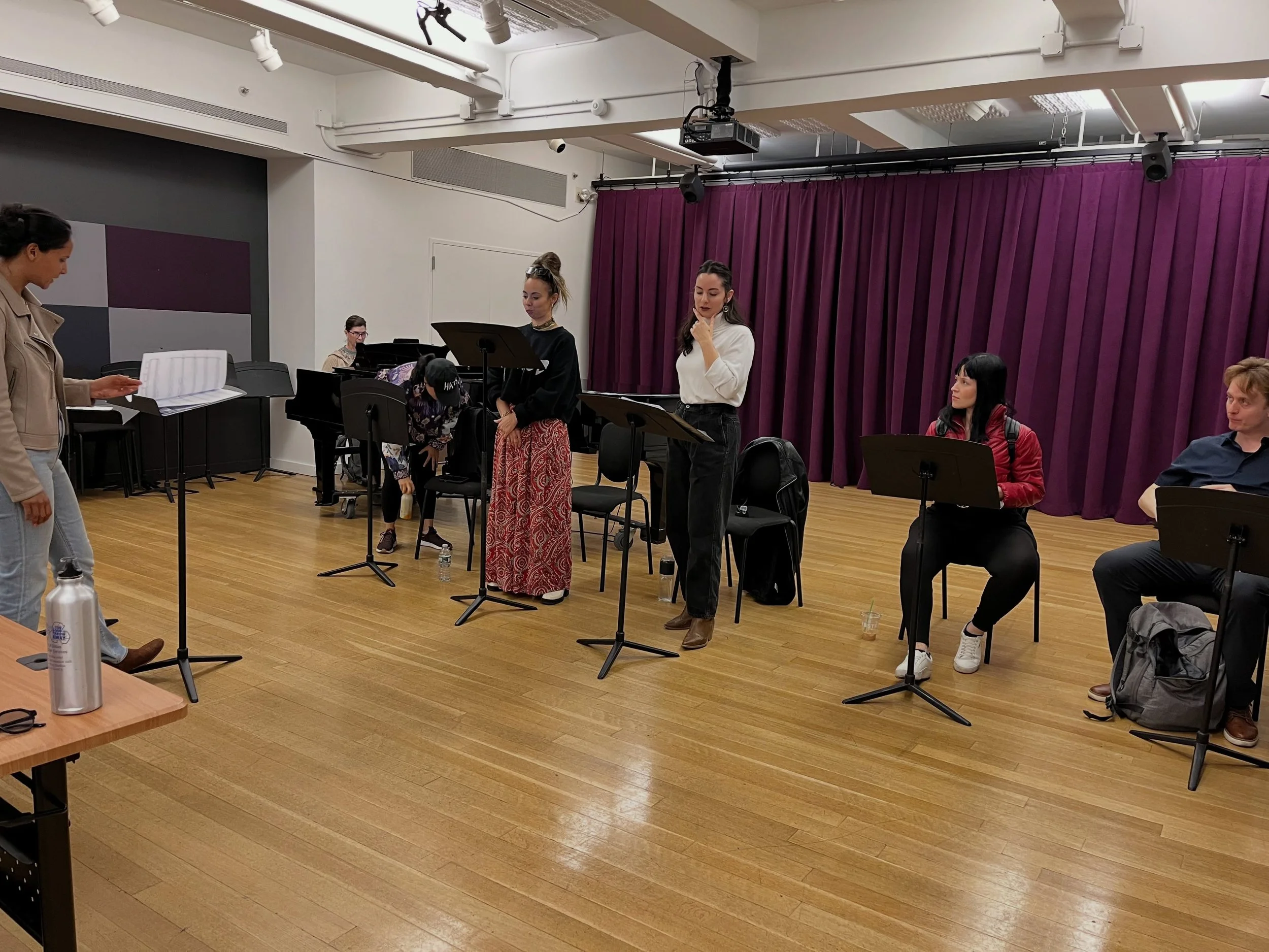 An amazing rehearsal room at @american_lyric_theater workshop reading of &ldquo;Ofrenda&rdquo; commissioned by @austinopera with libretto by @jnddirect conducted by @kamnesiac with @mariabreasoprano @ticateresa @liza.with.an.e @ginaperregrino @michae