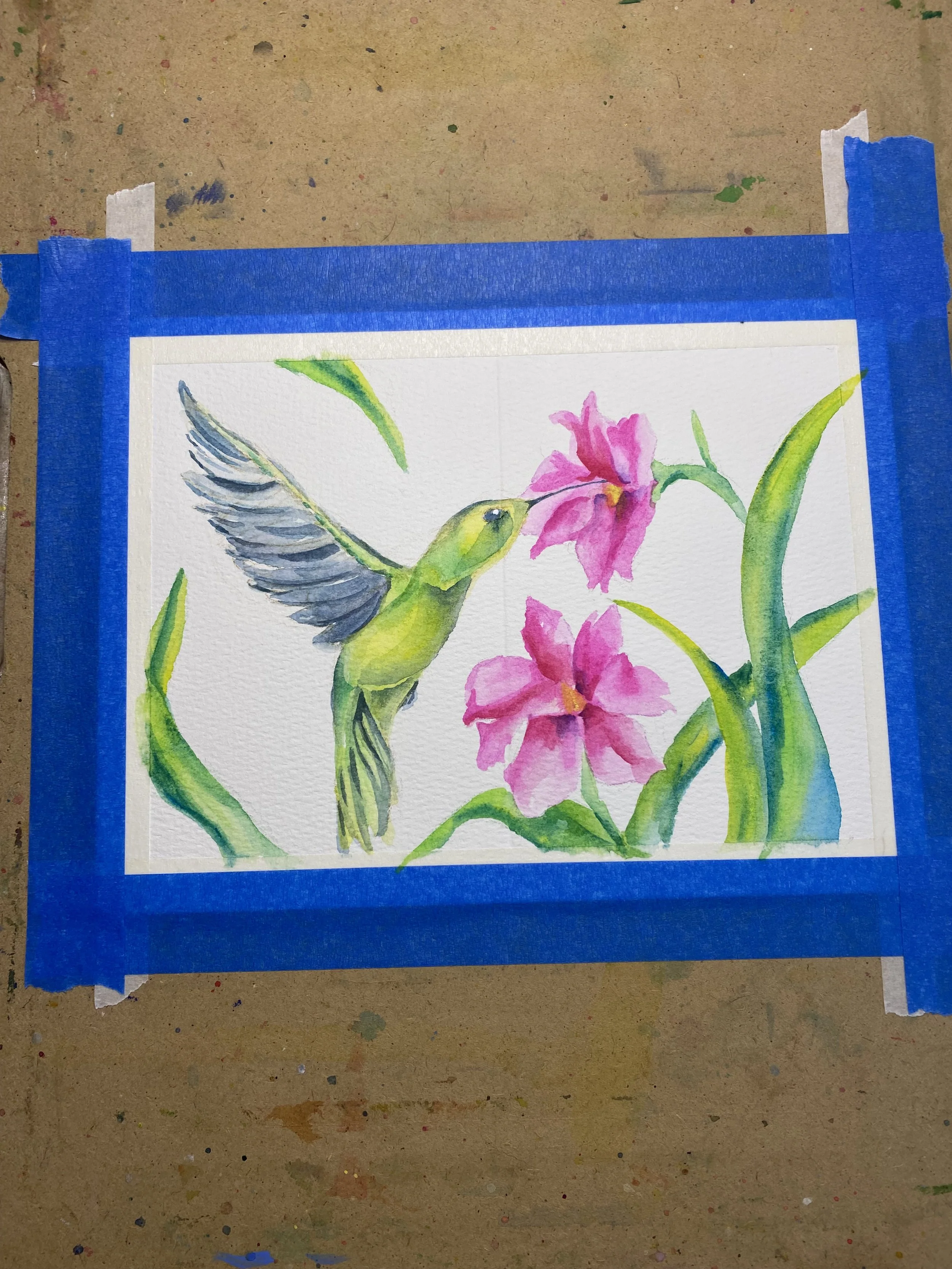 World Watercolor Month: Day 12 — A Quiet Morning with a Hummingbird