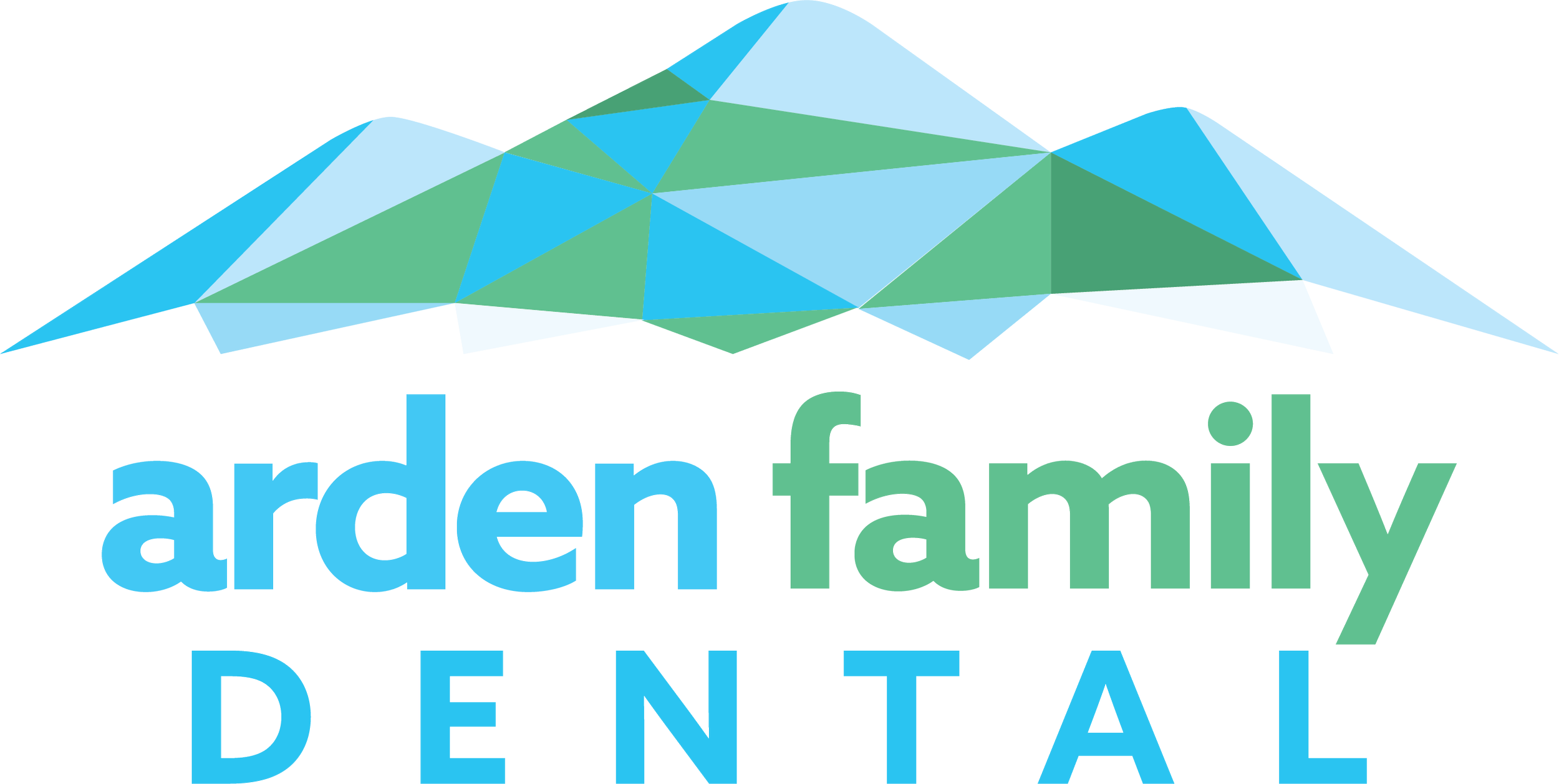 Logo of Arden Family Dental with a mountain-like geometric design in shades of blue and green above the text.