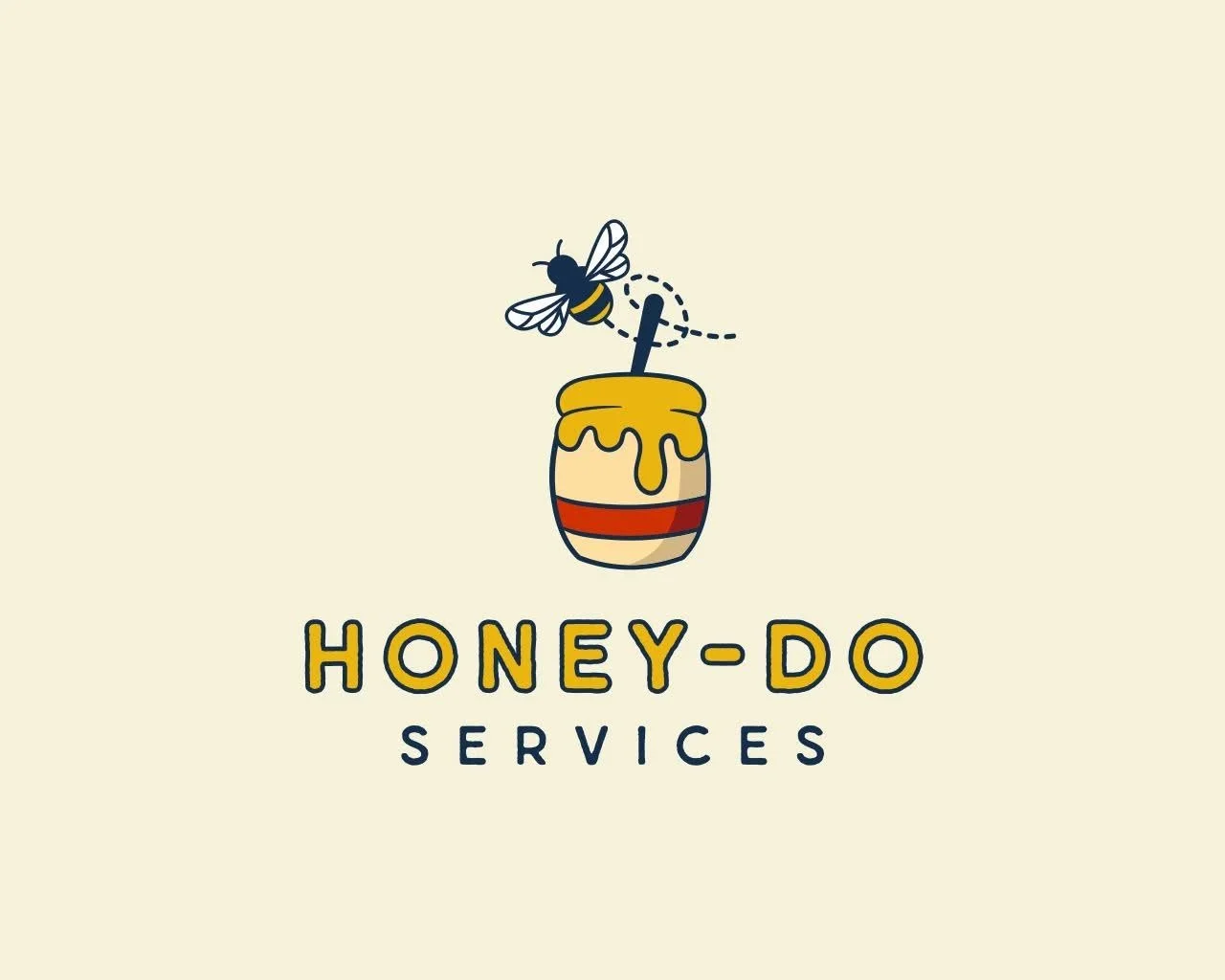 Logo for Honey-Do Services featuring a honey jar with honey dripping from the top, a straw, a bee flying above, and the company name below in bold letters.