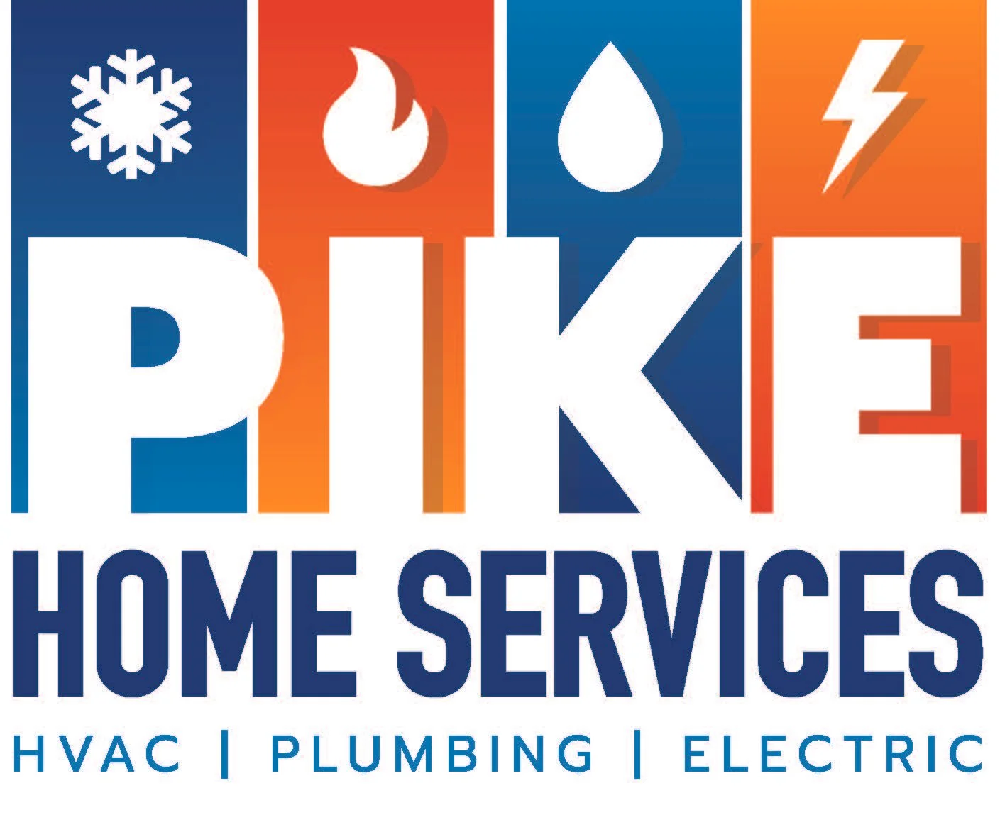 Logo for Pikes Home Services featuring icons representing HVAC, plumbing, electric services.