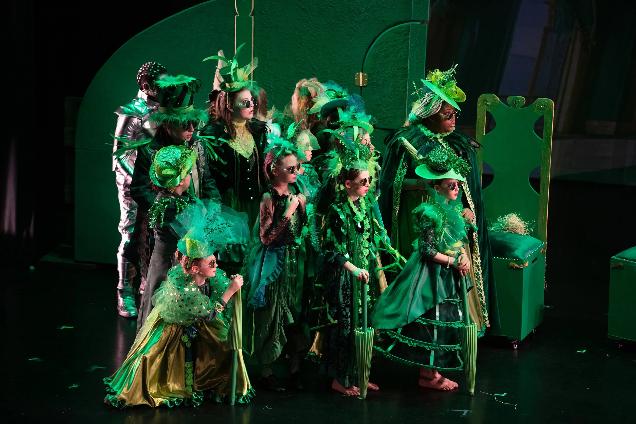 Wizard of Oz: Young Performers Edition, bluegrass style, Oz, Dorothy, Tin Man, Lion, Scarecrow, Asheville Junior Theater, AJT, PACA, kids on stage, musical theater, junior theater, performing arts, Oz costumes, Ozians, green land of Oz