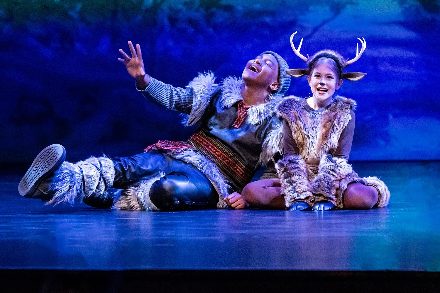 Kristoff and Sven singing "Reindeer (s) are Better Than People" at The Wortham Canter for the Arts, Asheville in Spring 2023. AJT's exceptional musical, "Frozen JR" with Anna, Elsa and Olaf. Performing arts in Asheville at its best. 