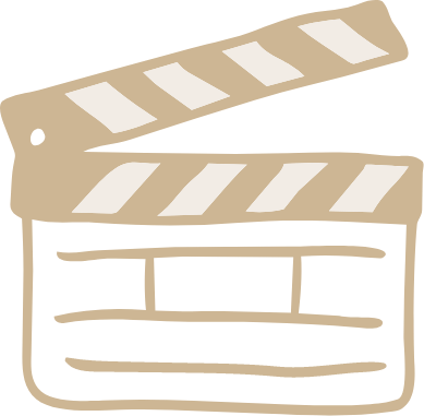 Illustration of a film clapperboard with a striped top and empty bottom part for Desert Dog Films Bend Oregon video production company