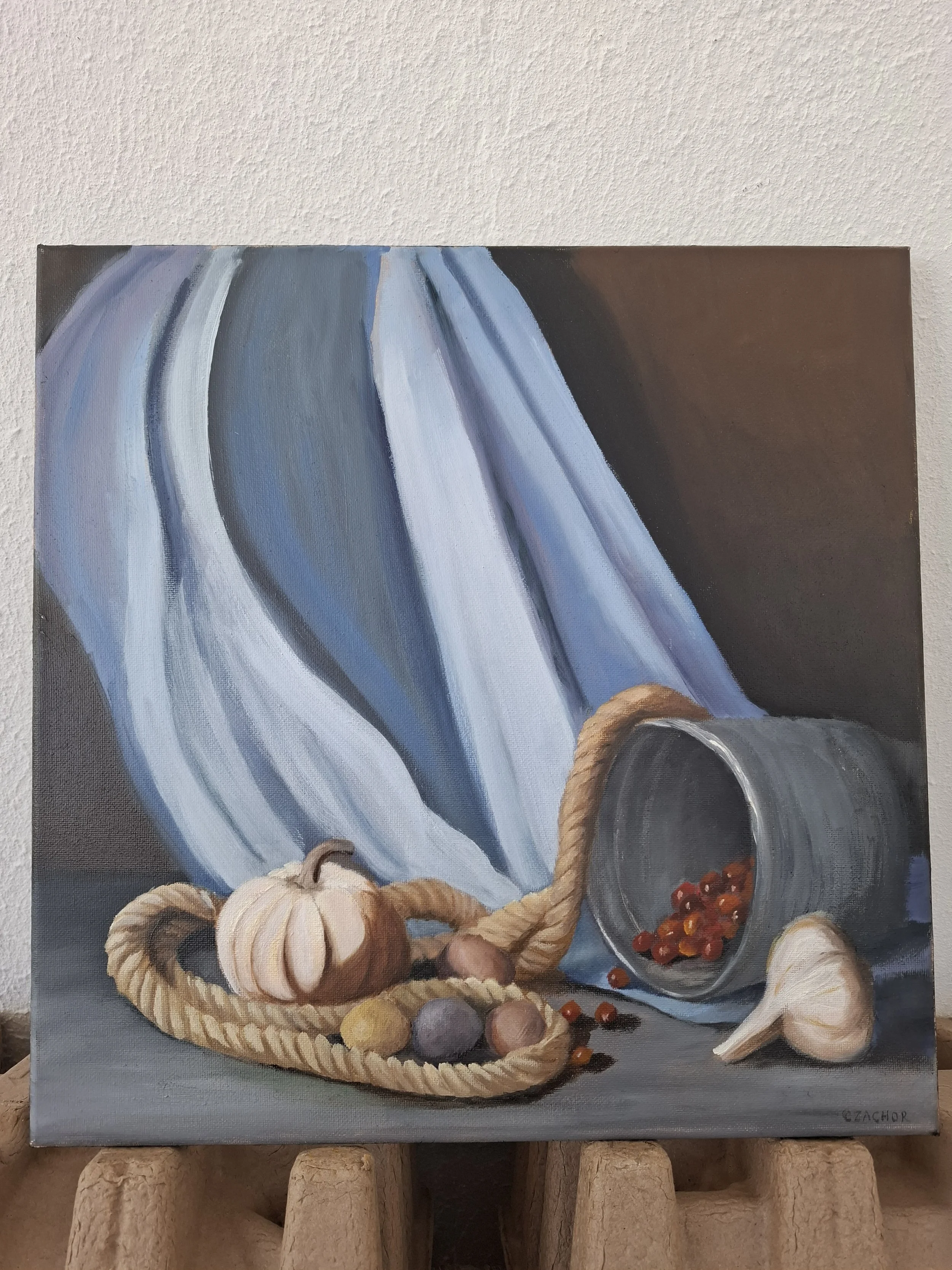 Rope and pumpkin still life
