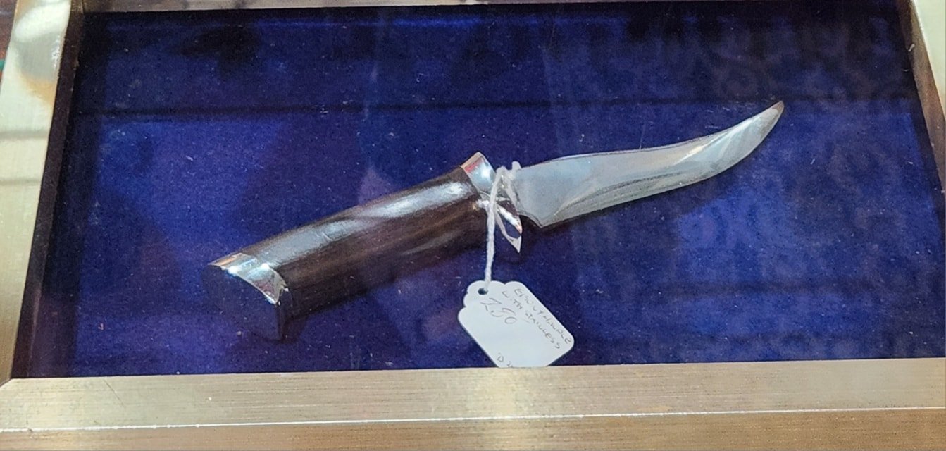 A beautifully handcrafted knife created by artist Richard Drake,  located at the Community Art Center of Switzerland County in Vevay, Indiana