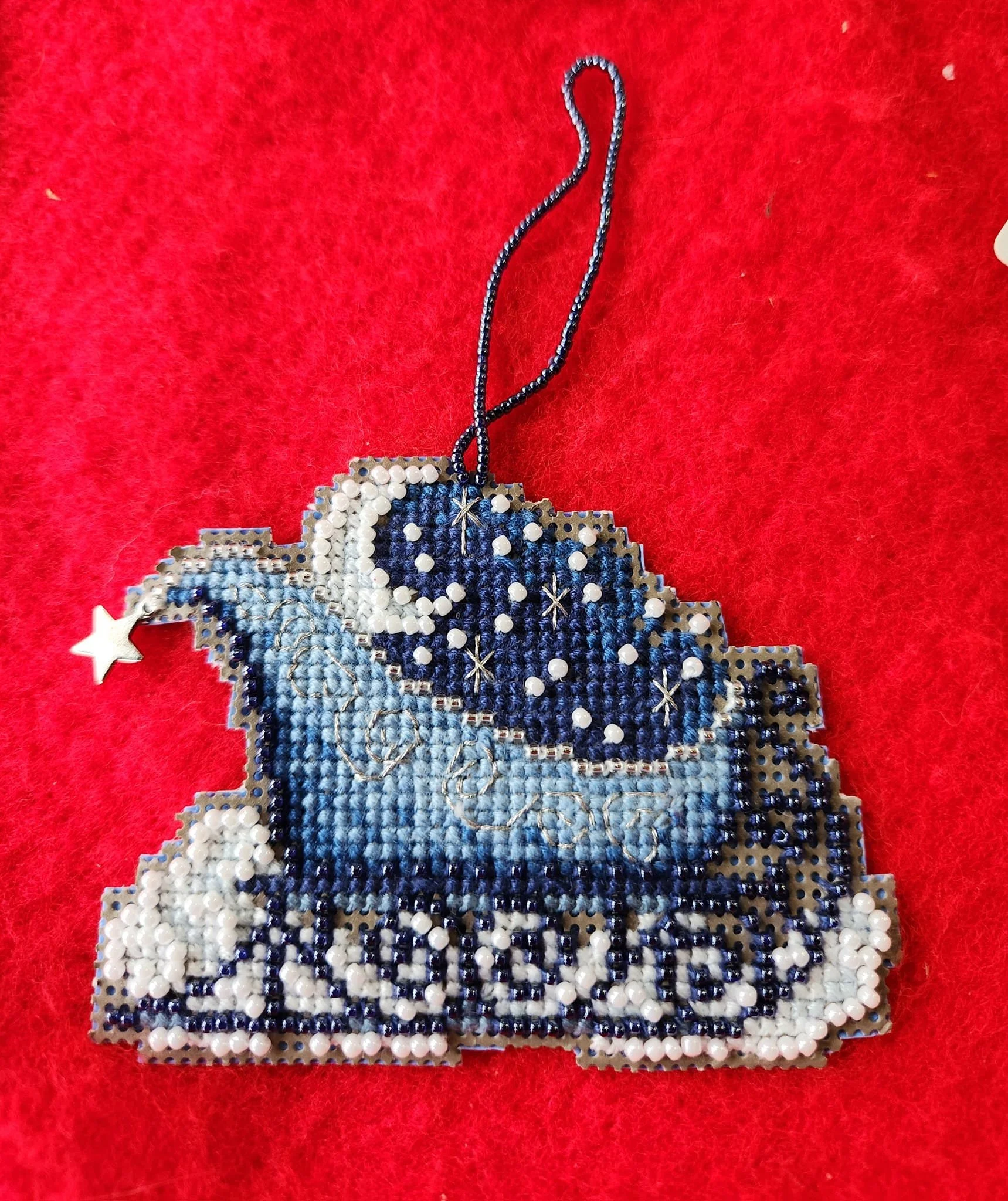 A uniquely designed Christmas ornament designed by artist Bobbie Von Bargen, located at the Community Art Center of Switzerland County in Vevay, Indiana