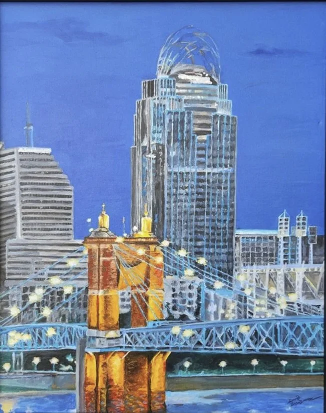 David Beardmore's Cincinnati skyline.  See this and more at the Community Art Center of Switzerland County in Vevay, Indiana.