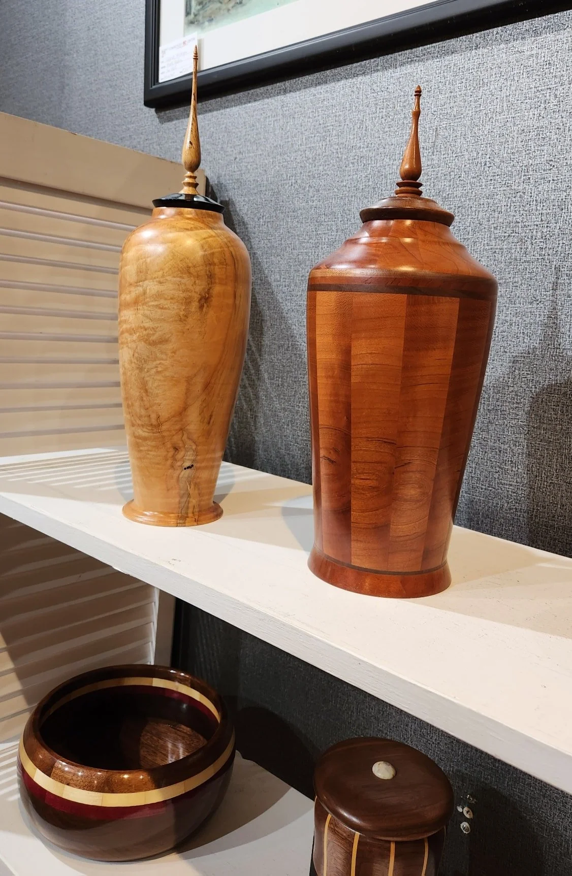 Pieces by Woodturner Lou Cougill.   See this and more at the Community Art Center of Switzerland County in Vevay, Indiana.