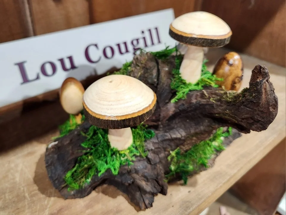 Pieces by Woodturner Lou Cougill.   See this and more at the Community Art Center of Switzerland County in Vevay, Indiana.