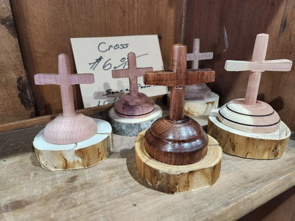Pieces by Woodturner Lou Cougill.   See this and more at the Community Art Center of Switzerland County in Vevay, Indiana.