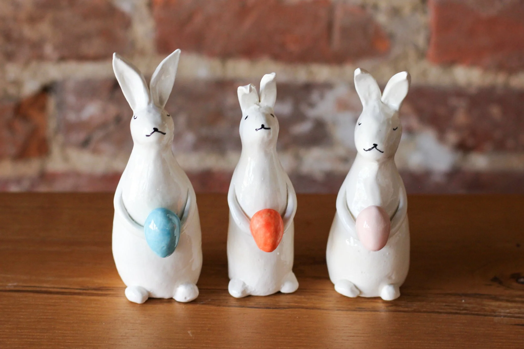 Beautifully crafted ceramic rabbits by artist Bev Whitely,  located at the Community Art Center of Switzerland County in Vevay, Indiana