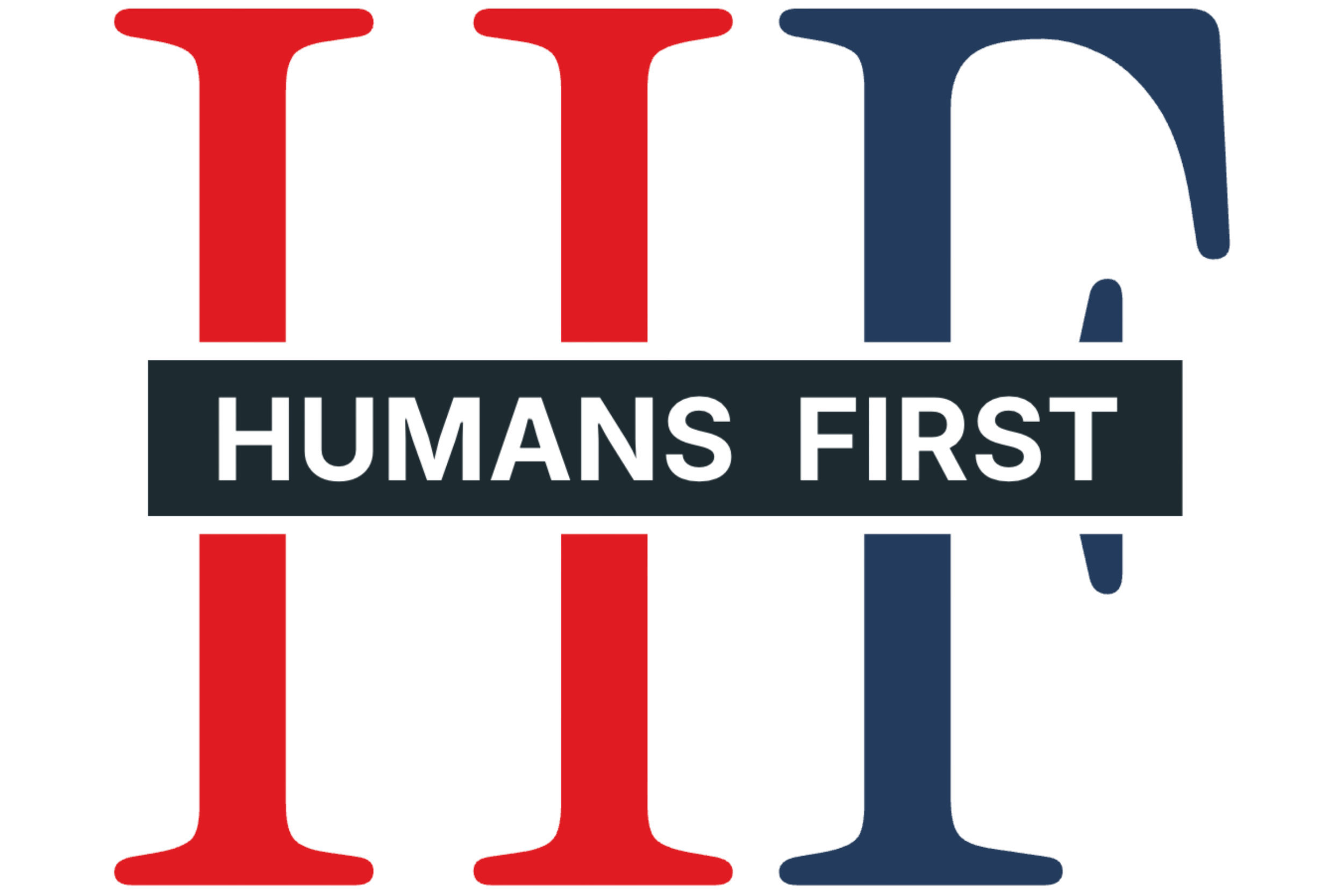 Image of the Justice League logo with the slogan 'Humans First' on a dark background.