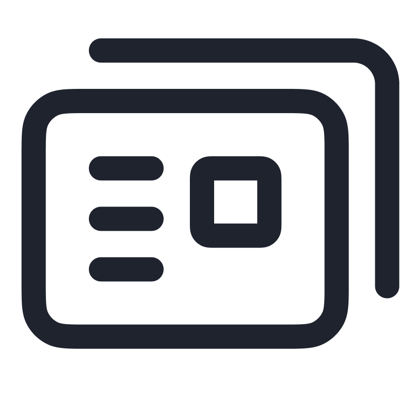 Icon of a stack of cards with important details or key information.