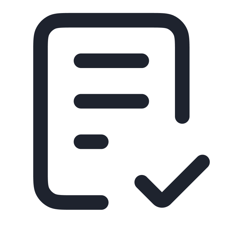 Icon of a clipboard with a checkmark, representing completed,  approved task status, or list of items.