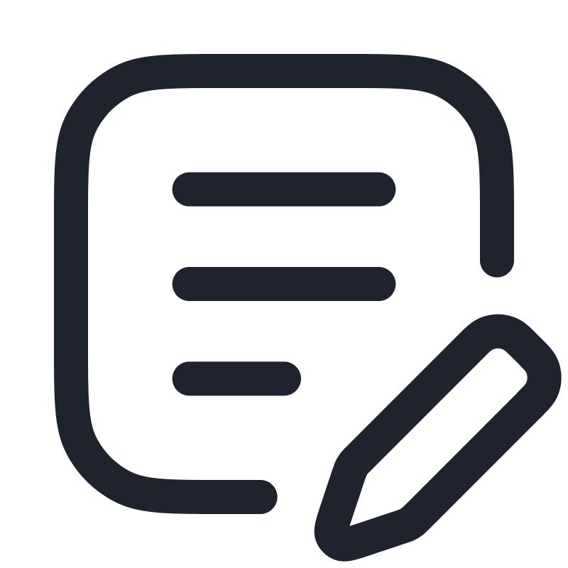 Icon of a document with lines of text and a pencil, symbolizing official documents or editable templates or files.