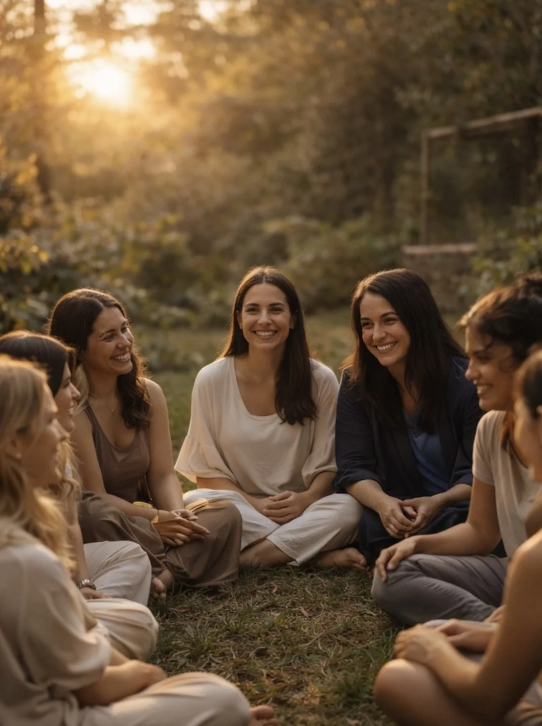 Women’s circle during a wellness retreat in nature at sunset in Oklahoma