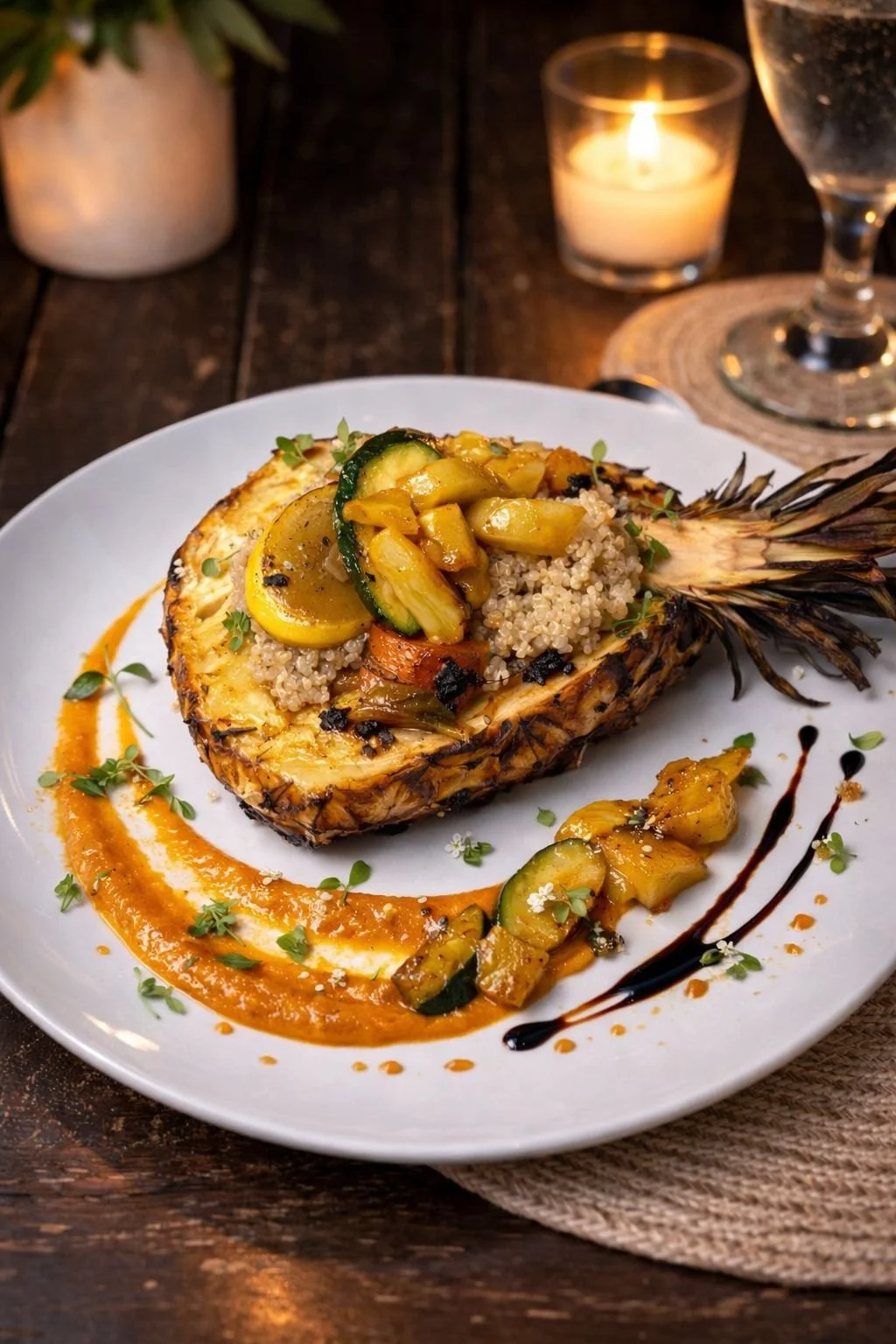 Healthy dinner served at a wellness retreat in nature at Broken Bow by Natura Holistic