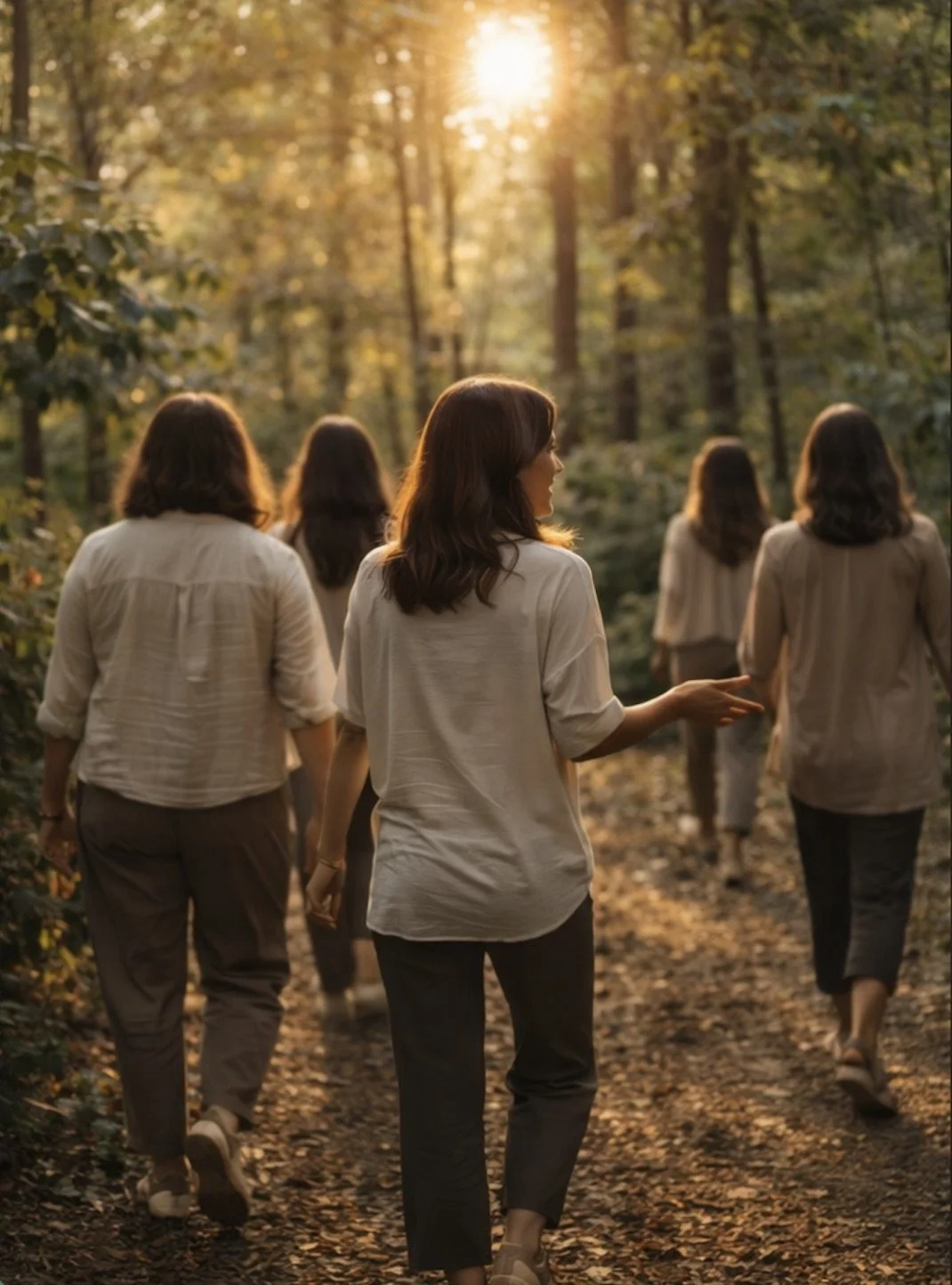 Guided forest immersion walk during a nature wellness retreat in Oklahoma