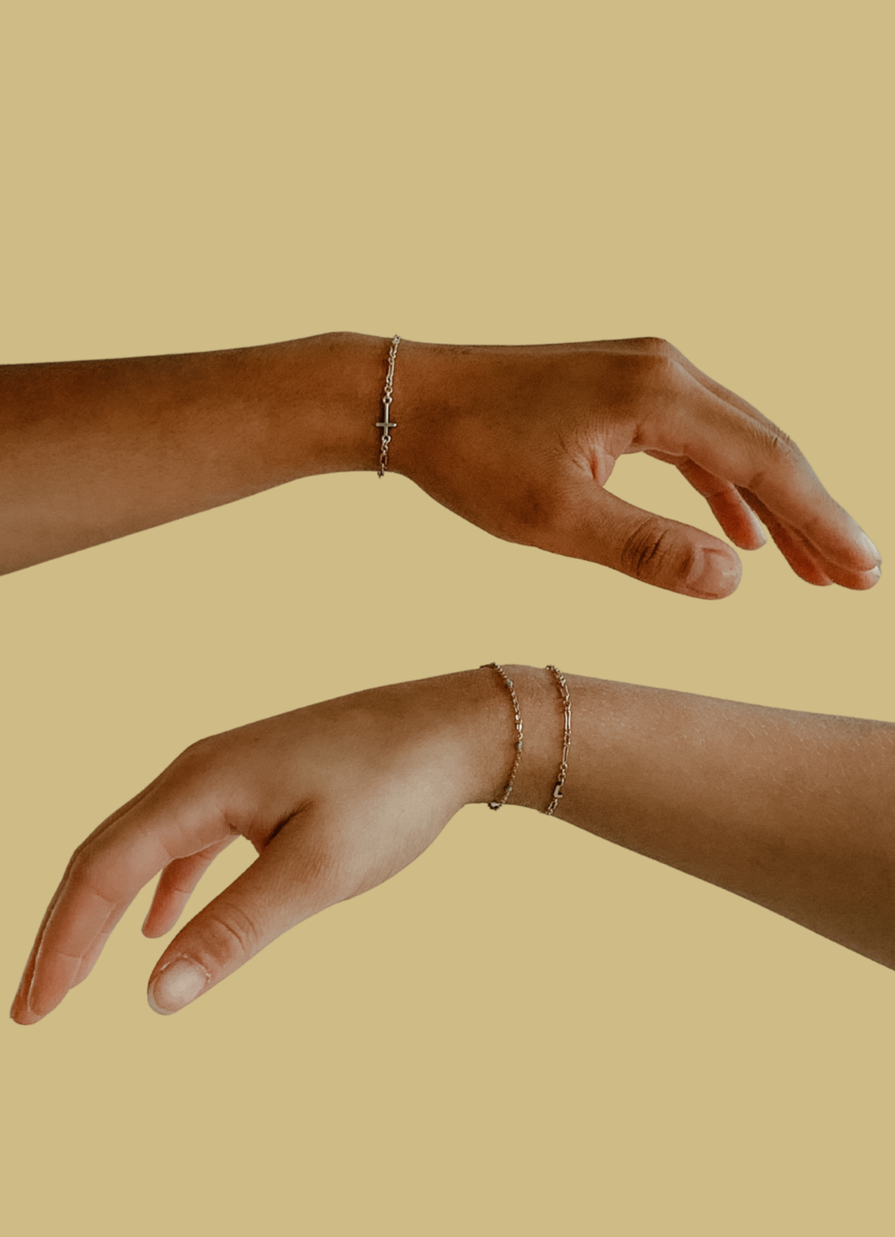two arms with permanent bracelets on them