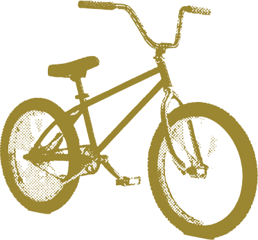 A silhouette of a bicycle in gold color.
