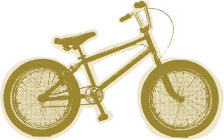 Gold-colored mountain bike with a front suspension fork and thick tires.