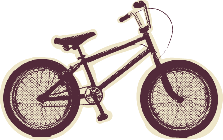 A vintage 1980s bicycle, stylized in a faded purple, retro, dotted-halftone pattern.