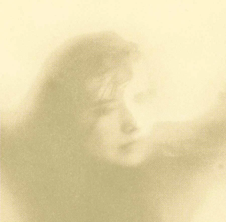 A portrait of a woman with short hair, looking to the right, in a monochromatic, sepia-toned style.